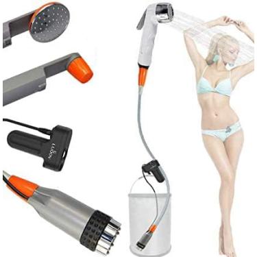 Imagem de LUOOV Chuveiro de acampamento portátil, chuveiro elétrico ao ar livre, bomba de chuveiro de acampamento, kit de enxágue, chuveiro recarregável portátil para acampamento, caminhada, viagem