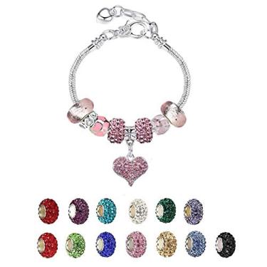 Imagem de Pulseiras Pandora de bétula branca com conjunto de berloques, ideias de presentes para meninas adolescentes, ajustáveis de 17 a 21 cm, joia de coração com cartão de presente rosa