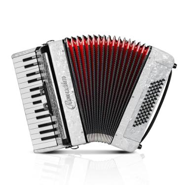 Imagem de Acordeão, acordeão de piano baixo de 30 tons 60 com alça, instrumento educacional para iniciantes e estudantes (branco)