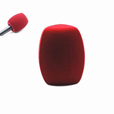 Imagem de Hxstaald Capas de microfone flocado espuma para-brisas de mão para microfone grandes filtros pop de espuma para entrevista de TV, rádio, microfones de transmissão de mídia (vermelho)