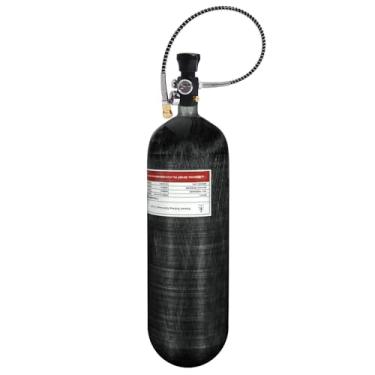 Imagem de TUXING Tanque de ar HPA de Paintball de fibra de carbono 4500psi 6,8L/414ci com sistema de ar PCP válvula de calibre duplo e bolsa de transporte (tanque de ar de 6,8 L pcp + válvula de calibre duplo)