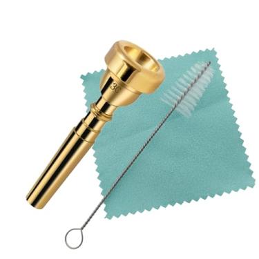 Imagem de CashBeat Conjunto de bocal de trompete 3C, latão banhado a ouro, iniciante a profissional, durável e confiável, com escova de limpeza e pano de polimento prata