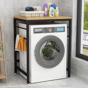 Imagem de Prateleira para lavanderia sobre lavadora e secadora, suporte para lavadora e secadora, prateleira para armazenamento de secadora, para lavanderia, vaso sanitário, moldura preta + nogueira c