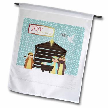 Imagem de 3dRose fl_160049_1 Presépio Mary, José, Bebê Jesus, Manjedoura, Pastor e Pomba, Bandeira de Jardim Joy to The World, 30,5 x 45,7 cm