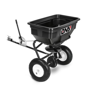 Imagem de DNA MOTORING Espalhador de transmissão reboque atrás, capacidade de 60 kg, ferramenta multiuso para fertilizantes, sementes de grama, sal, derretimento de gelo, semeador de gramado e jardim, rodas,