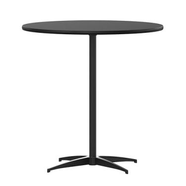 Imagem de Flash Furniture Mesa de coquetel de madeira com colunas de 76 cm e 106 cm, redonda de 76 cm, preta
