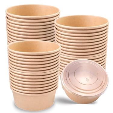 Imagem de Fniiva Pacote com 50 tigelas de papel de 740 ml, recipientes descartáveis para alimentos com tampas, tigelas descartáveis, tigelas de salada descartáveis com tampas para salada dietética, sorvete