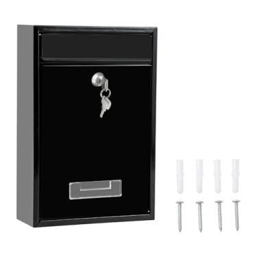 Imagem de UxicRuya Caixa de correio de parede com fechadura de ferro com 2 chaves, design retrô, caixa de correio para porta externa de escritório em casa, portão, Preto