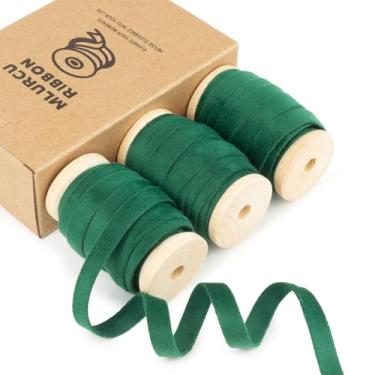 Imagem de Fita de veludo verde esmeralda 9,5 cm x 55 m, acabamento em tecido, vintage, dupla face, fita de veludo verde fina para enfeites de árvore de Natal, embrulho de presente, decoração de casamento,