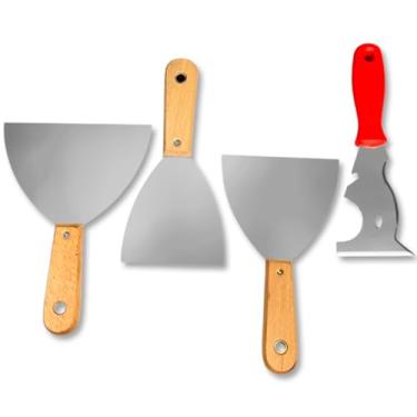 Imagem de Espátula de Aço Inox Com Plástico de Engenharia 9cm, 10cm, 12,5cm e 15 cm Para Argamassa, Massa Corrida - (KIT)