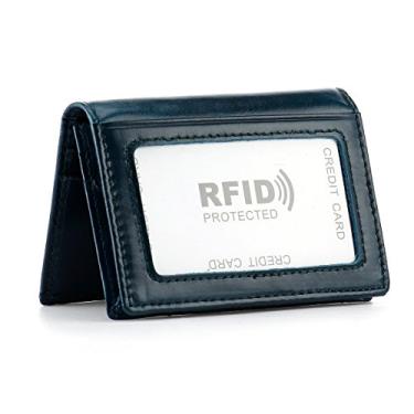 Imagem de HAWEE Carteira masculina dobrável com bolso frontal de couro genuíno com bloqueio de RFID, Verde escuro, 4.13x3.03x0.59in, Carteira fina