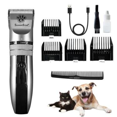 Imagem de Kit Máquina Tosa Pet S/ Fio Aparador Cachorro Gato 4 Pentes - DS