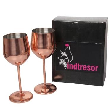 Imagem de INDTRESOR Aço inoxidável feito à mão com aparência luxuosa, champanhe, bebidas, quencher, durável, cálices inquebráveis, acabamento de cobre laqueado, antimanchas, 510 g. Conjunto de 2.