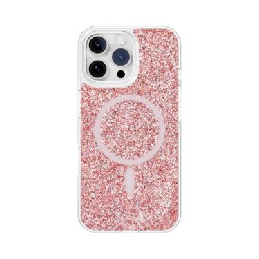 Imagem de QOVOC Capa para iPhone 16 Pro Max, glitter transparente compatível com MagSafe, capa magnética para iPhone 16 Pro Max, capa protetora feminina, glitter vermelho [Aquário]