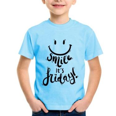 Imagem de Camiseta Infantil Smile, It's Friday! - Foca na Moda, Azul bebê, 12