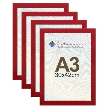 Imagem de Kit 4 Porta Retrato Molduras A3 30x42  Vermelho - Santamaria Molduras