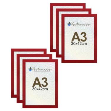 Imagem de Kit 6 Porta Retrato Molduras A3 30x42  Vermelho - Santamaria Molduras