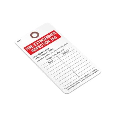 Imagem de SmartSign Pacote com 25 etiquetas de inspeção de extintor de incêndio com patch de fibra reforçada, 7,6 cm x 14,6 cm, cartolina de 13 pontos, grade de escrita dupla face para iniciais de