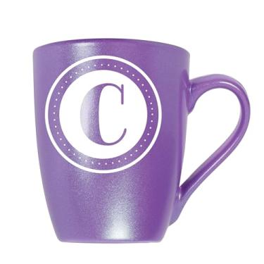 Imagem de Elanze Designs C Monograma Letra Inicial Círculo Bolinhas Gravado a Laser 283 g Cerâmica Brilhante Caneca de Café Clássica Copo de Bebida Quente Fria Cozinha Utensílios de Bebida, Passion Roxo