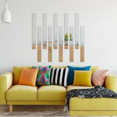 Imagem de Espelho Retangular Sala Parede Luxo Contemporâneo 50x10cm