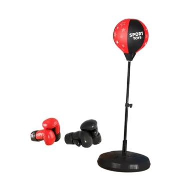 Imagem de kowaku Saco de pancadas com saco de boxe de bola de reação pesada e luvas para exercícios para exercícios internos meninos meninas adultos adolescentes, Vermelho Preto