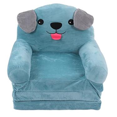 Imagem de Grcfumo azul filhote de cachorro crianças sofá, esponja de pano confortável cadeira da criança, braços largos resistentes sofá cama dobrável para ler livros, assistir tv (3 Tier)