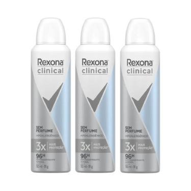 Imagem de Kit 3 Unidades Desodorante Aerosol Rexona Clinical Sem Perfume 150ml