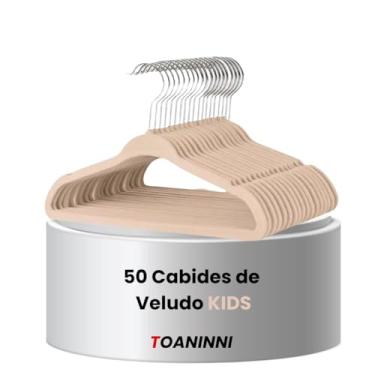 Imagem de Kit 50 Cabides Veludo Infantil Slim Ultrafino Bege/Creme
