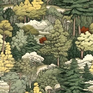 Imagem de KDGHORMY Papel de parede de floresta de desenho animado vintage verde denso branco árvore autoadesivo álamo cedro folha de cedro removível à prova d'água papel de parede de contato para locatário de