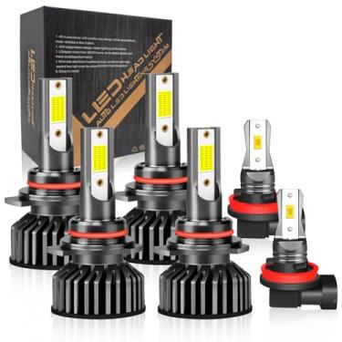 Imagem de Adequado para Honda Civic (2004-2015), 9005 9006 lâmpadas LED, 9005+9006 lâmpadas de feixe alto e baixo, faróis de neblina H11, 500% de brilho, branco 6000K, Plug and Play, IP68, pacote com 6