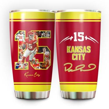 Imagem de Schian Mahomes Tumbler Caneca de café isolada com tampa - Dia das Mães, Dia dos Pais, aniversário, presentes de Natal para fãs de futebol - 590 ml | Aço inoxidável