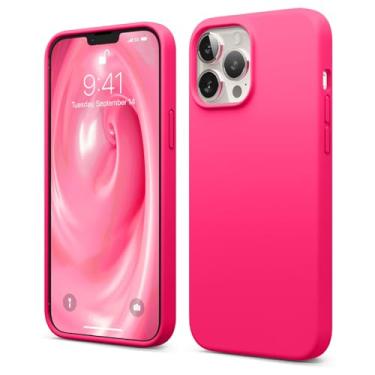 Imagem de elago Capa compatível com iPhone 13 Pro Max, silicone líquido, capa protetora de câmera de corpo inteiro, à prova de choque, fina, forro de microfibra macia antiarranhões, 17 cm (rosa choque neon)