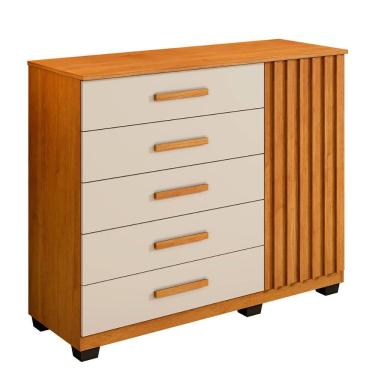 Imagem de Comoda Paris Quarto com 5 Gavetas e 1 Porta Ripada