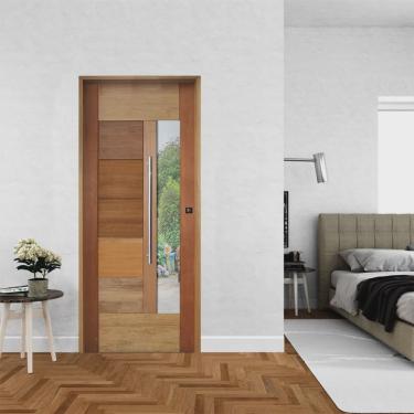 Imagem de Ki Porta de Madeira bbb com Visor 210x72cm Batente 14cm Fecharura Rolete Rodam