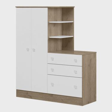 Imagem de Guarda Roupa Roupeiro com Cômoda Doce Sonho Qmovi Carvalho Branco Móveis Leartam