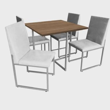 Imagem de Kit Mesa de Jantar Thales com 4 Cadeiras Sttan Ferro Cinza Tampo Freijó Suede Branco -...