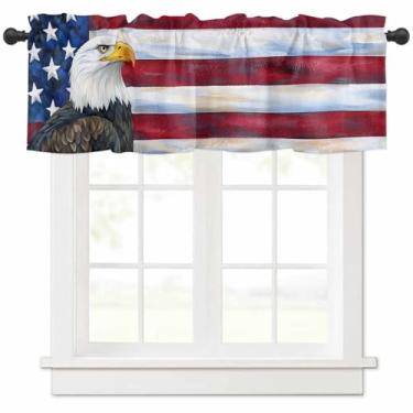 Imagem de Cortinas de janela sanefas, bandeira americana águia dia da independência cortina curta para cozinha, quarto, sala de estar, café, 1 painel, 4 de julho 137 x 45,7 cm