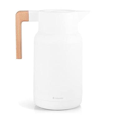Imagem de TERMOPRO Garrafa Termica 1 Litro Branca Wood Fashion Bule Cafe Cha Suco com Ampola de Vidro Tampa Vedada Acabamento Madeira Design Sofisticado Elegante Mesa Posta Gourmet