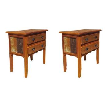 Imagem de Kit 2 Mesa de Cabeceira 70x38x70cm MIni Comoda 2 Gavetas Madeira de De