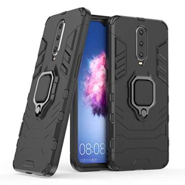 Imagem de Compatível com OPPO R17 Pro Capa Prova de Choque de Camada Dupla, Anel Giratório de 360 com Suporte de Celular para Carro (Preto)