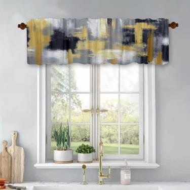 Imagem de Cortinas curtas de tratamento de grafite cinza e amarelo para janelas, cortinas blackout para banheiro, quarto, sala de estar, 137 x 45 cm