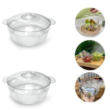 Imagem de 2 Recipiente Saladeira Com Tampa Bowl Redonda De Plástico 1L - Fx