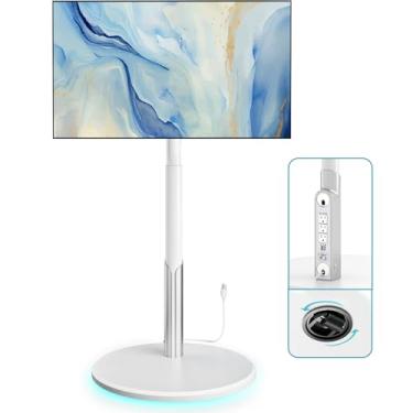 Imagem de LLDEPLL Suporte De Tv Móvel Chão Com Tomada Elétrica, Carrinho Rodinhas Para Monitores Oled 27 A 65 Polegadas, 6 Níveis Ajuste Altura, Iluminação Ambiente Nas Rodas Inferiores, Suporta Até 88 Libras