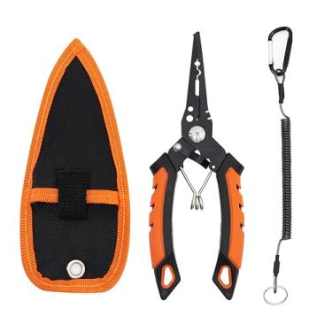 Imagem de Tanzoii Alicate de garra de lábio de peixe - Equipamento de pesca de 16,5 cm para água salgada com removedor de gancho, alicate de anel dividido, cortador de linha, presentes de pesca para mulheres