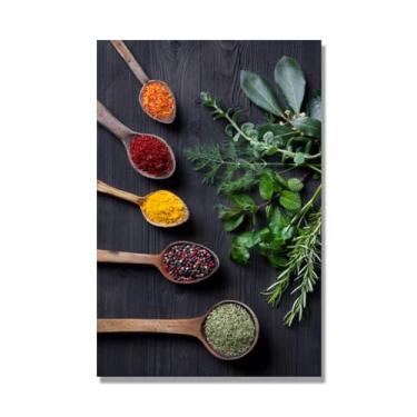 Imagem de Arte de parede colorida em tela para especiarias e colher de tempero | Decoração de cozinha vintage | Arte moderna para casa e sala de jantar (especiarias mistas 35). 60 x 90 cm - 23,7 x 35,5 pol sem