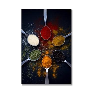 Imagem de Arte de parede colorida em tela para especiarias e colher de tempero | Decoração de cozinha vintage | Arte moderna para casa e sala de jantar (especiarias mistas 46). 80 x 120 cm - 31,5 x 47,3 pol sem