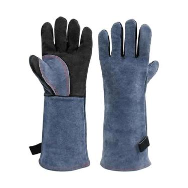 Imagem de ＫＬＫＣＭＳ Luvas de soldagem resistentes ao calor Manga longa Alta temperatura Luvas de churrasco de luvas de trabalho ao ar livre para assar Daddy Gift