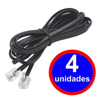 Imagem de 4 Fios Telefone Fixo 1 Metro Rj11 X Rj11 Cabo 4 Vias Preto - SÓ COFRES