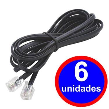 Imagem de 6 Fios de Telefone Fixo 1 Metro Rj11 X Rj11 Cabo 4 Vias Preto - SÓ COF