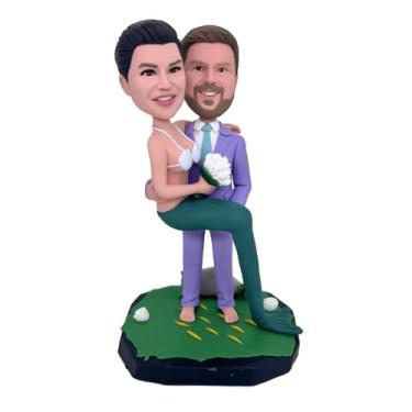 Imagem de Boneco de sereia que balança a cabeça do homem com terno personalizável - Uma lembrança única de casal